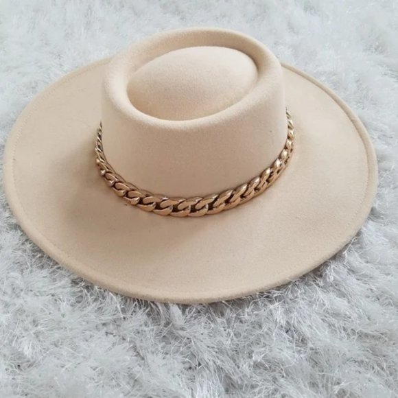 WIde BRIM FASHION HAT W/ CHAIN ACCENT ivory - Picture 8 of 9